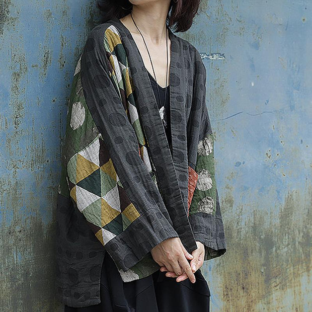 Geometric Pattern Irregular Retro Cotton Jacket Coat