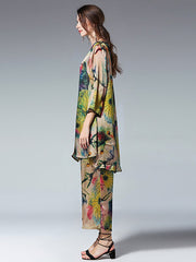 Loose Floral Shirt And Wide Leg Pants