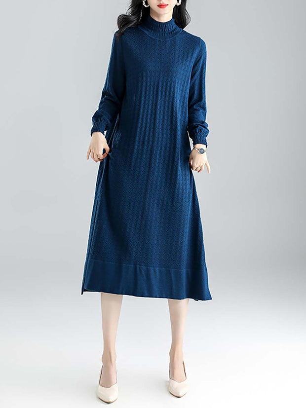 Women Winter Knitted Half-high Collar Loose Dress