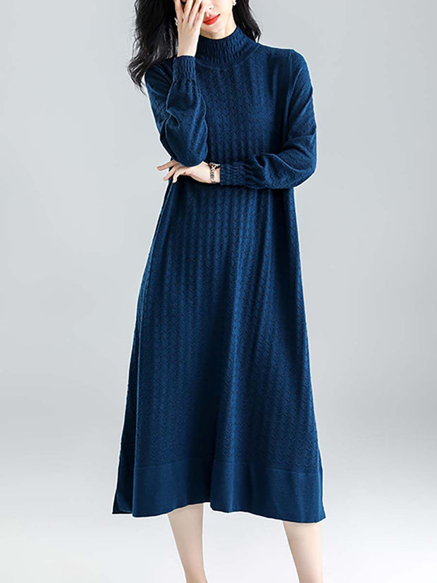 Women Winter Knitted Half-high Collar Loose Dress