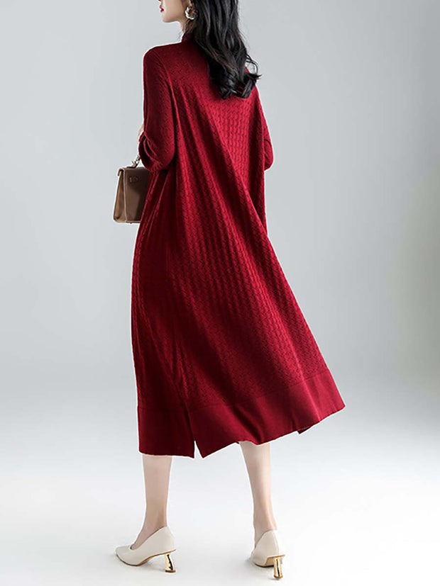 Women Winter Knitted Half-high Collar Loose Dress