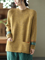 Turtleneck Knitted Split Hem Long Sleeve Sweater