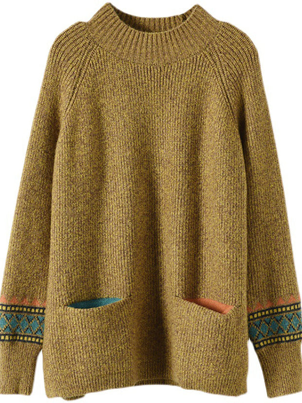 Turtleneck Knitted Split Hem Long Sleeve Sweater