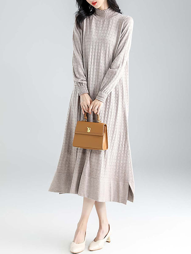 Women Winter Knitted Half-high Collar Loose Dress