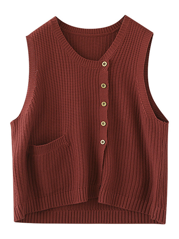 Women Winter Knitted Button Sleeveless Vest Waistcoat Sweater