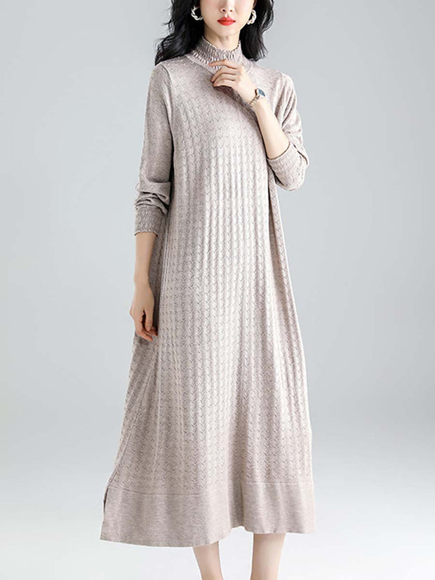 Women Winter Knitted Half-high Collar Loose Dress