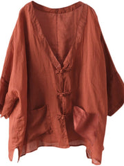 Ramie Pocket Vintage Sonnenschutz-Cardigan-Oberteil
