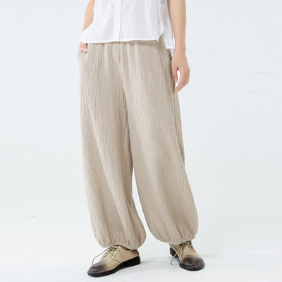 PLUS Size - Cotton Linen Pocket Solid Color Lantern Pants