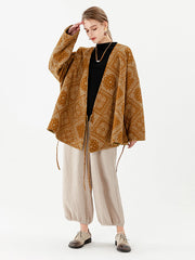 Langärmliger doppelseitiger Vintage-Mantel aus Baumwolle mit Schnürung 