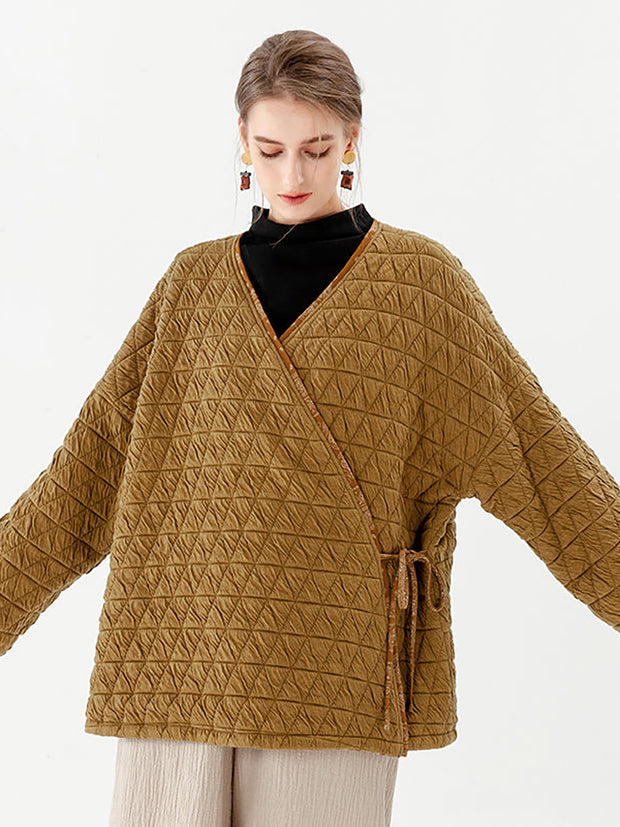 Langärmliger doppelseitiger Vintage-Mantel aus Baumwolle mit Schnürung 