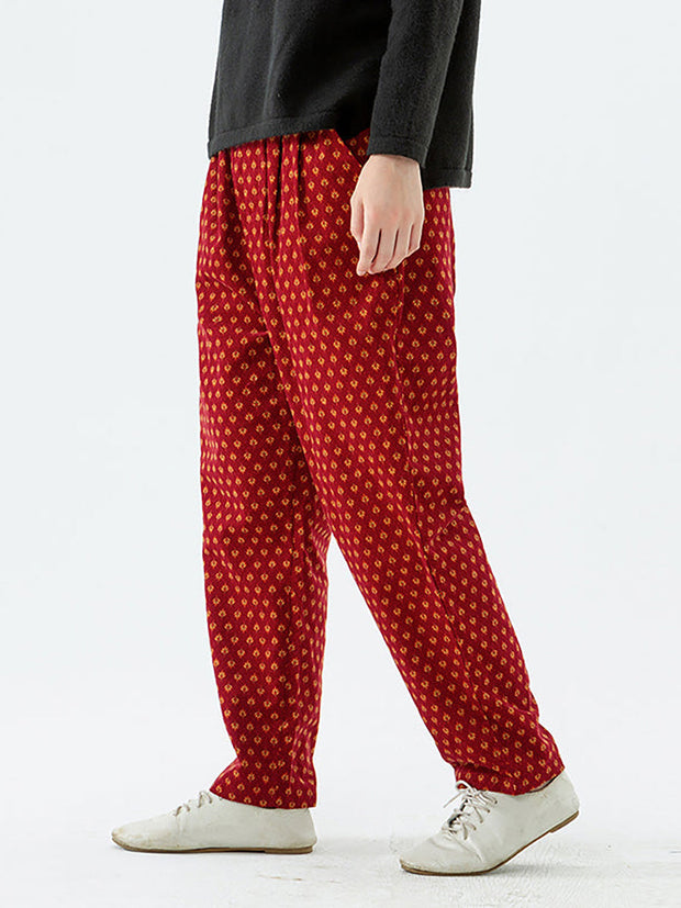 Damen-Hose aus Baumwolle mit Blumenmuster, elastischem Bund und Taschen