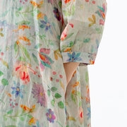 Floral Leaf Breasted Split Mid-Length Shirt