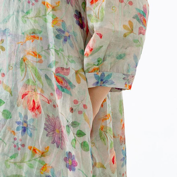 Floral Leaf Breasted Split Mid-Length Shirt
