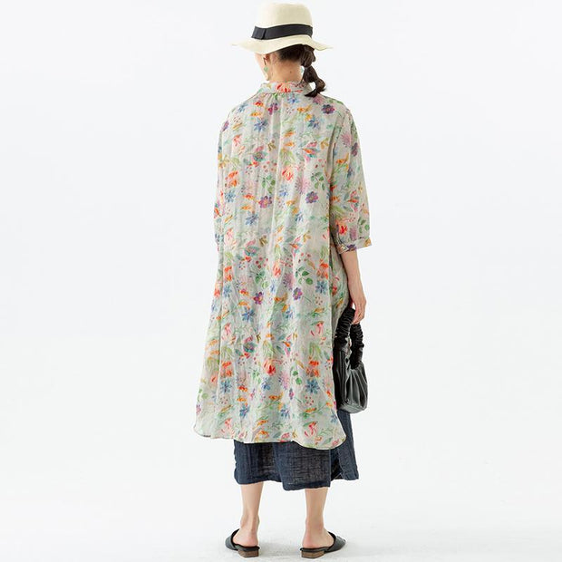 Floral Leaf Breasted Split Mid-Length Shirt