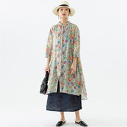 Floral Leaf Breasted Split Mid-Length Shirt