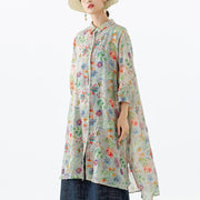 PLUS Size -  Floral Leaf Breasted Split Mid-Length Shirt