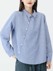 Cotton Linen Stripes Long Sleeve Shirt