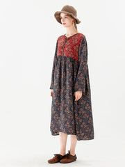 Vintage Spring Pocket Stitching Floral Dress