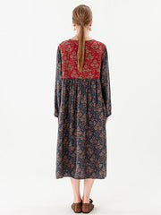 Vintage Spring Pocket Stitching Floral Dress