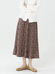 Women Floral Vintage Pocket Elastic Waist Skirt