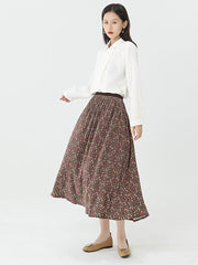 Women Floral Vintage Pocket Elastic Waist Skirt