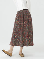 Damen-Rock mit Blumenmuster, Vintage-Stil, Taschen, elastischer Taille