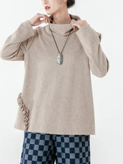 Women Solid Color Knitted Long Sleeve Sweater