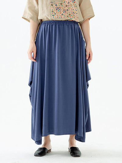Women Solid Color Pocket Elastic Waist Skirt