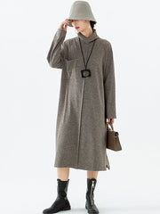 Damen-Pullover, Rollkragenpullover, lange Ärmel, Tasche, geteilter Saum