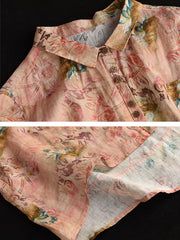 Florales Ramie Vintage Sommer Damen Lockeres Shirt 