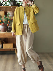 Women Solid Vintage Cotton Corduroy Coat