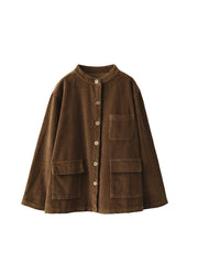 Women Solid Vintage Cotton Corduroy Coat