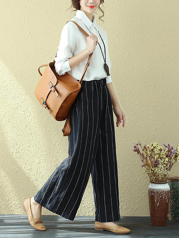100% Linen Stripes Pocket Casual Pants