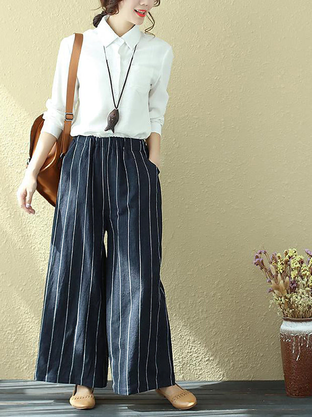 100% Linen Stripes Pocket Casual Pants