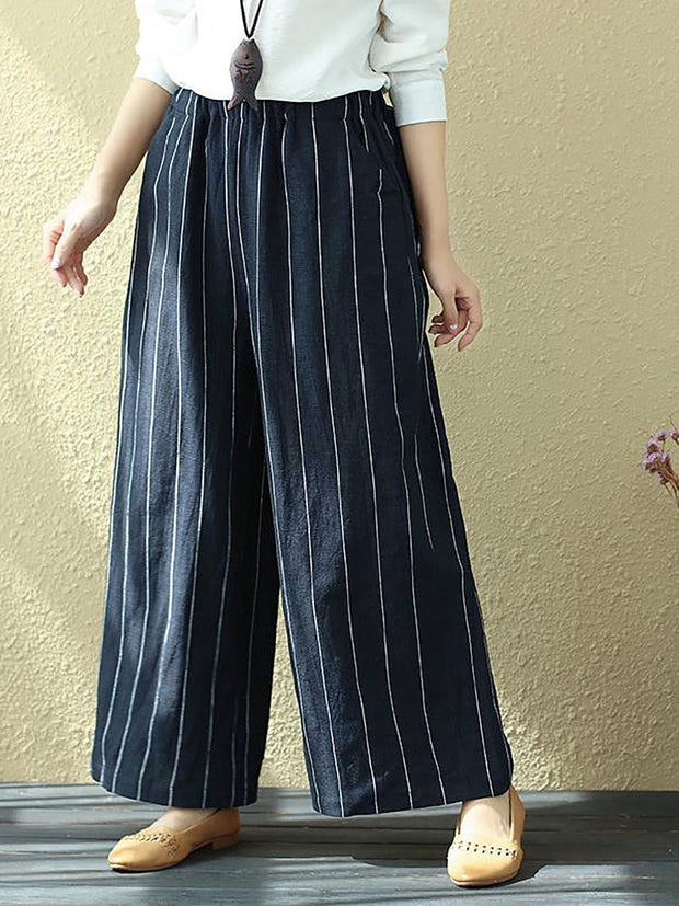 100% Linen Stripes Pocket Casual Pants