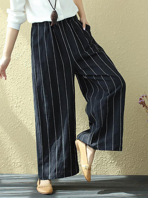 100% Linen Stripes Pocket Casual Pants