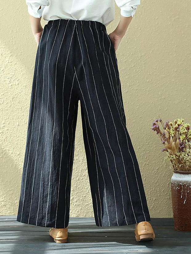 100% Linen Stripes Pocket Casual Pants