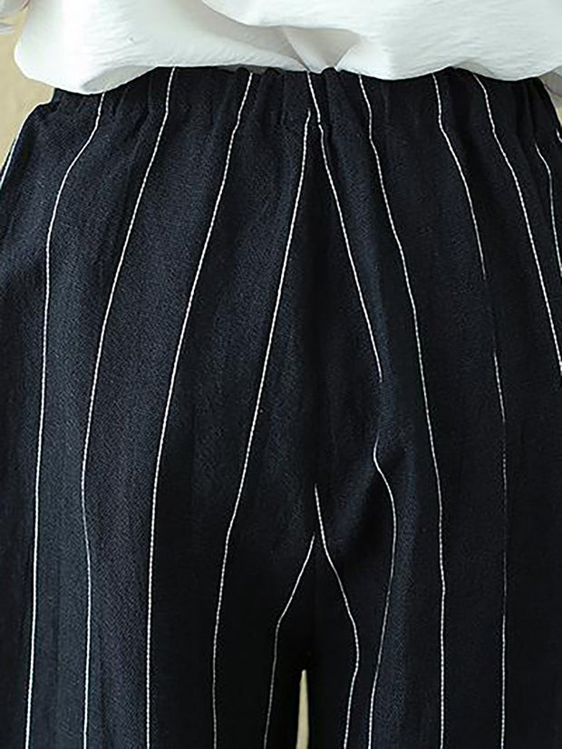 100% Linen Stripes Pocket Casual Pants