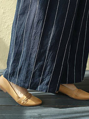100% Linen Stripes Pocket Casual Pants