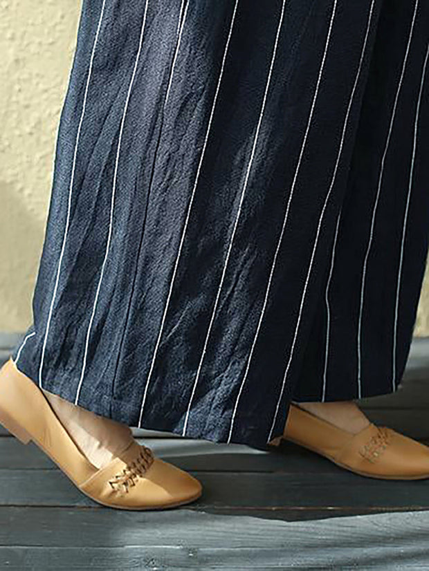 100% Linen Stripes Pocket Casual Pants