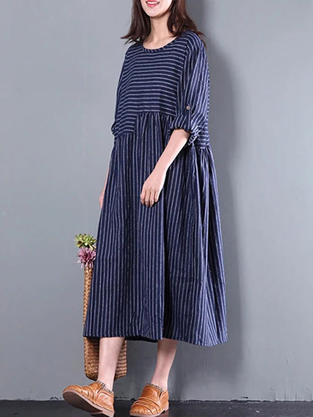 Casual Loose Stripe Long Sleeve Dress
