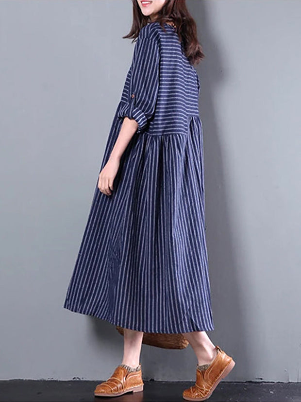 Casual Loose Stripe Long Sleeve Dress