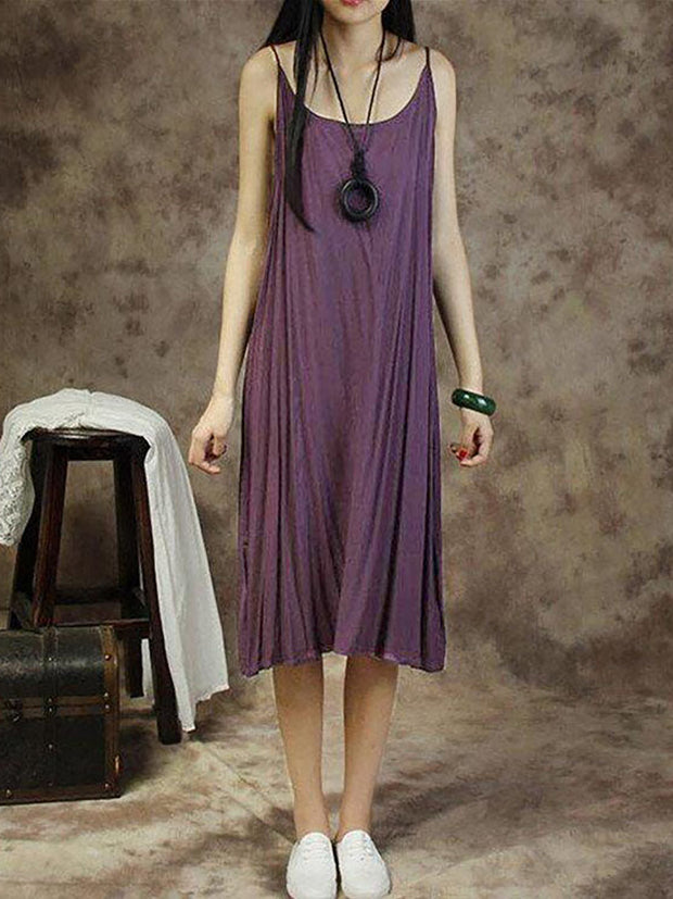 Women Solid Color Cotton Vest Dress