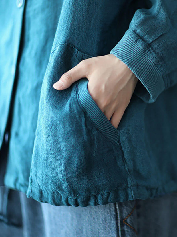 Ramie Hooded Drawstring Pocket Coat Top