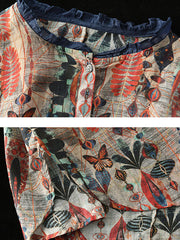 Ramie Floral Vintage Women Print Casual Shirt