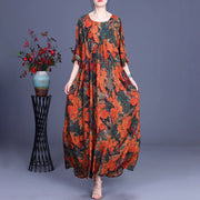 Rayon Women Floral Irregular Casual Maxi Vintage Dress