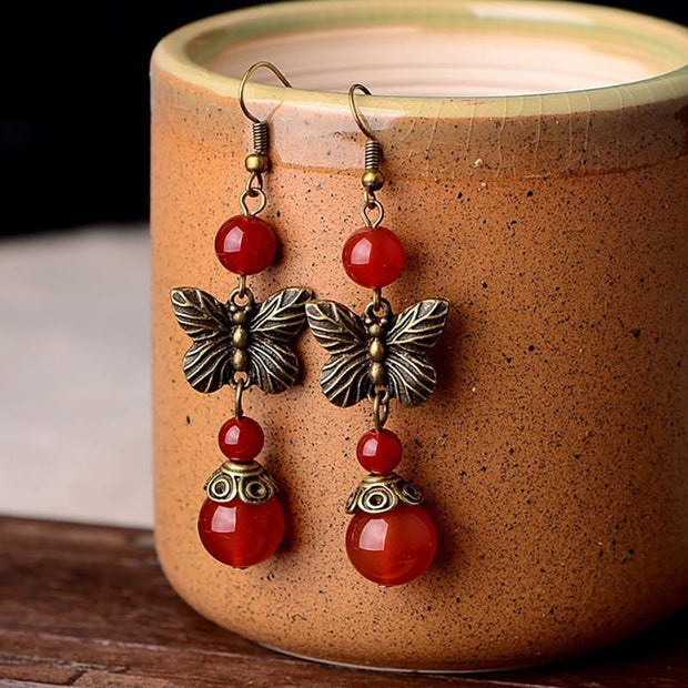 Retro Butterfly Red Agate Earrings