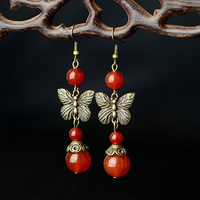 Retro Schmetterling Rote Achat Ohrringe
