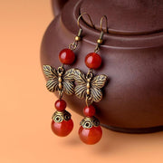 Retro Butterfly Red Agate Earrings