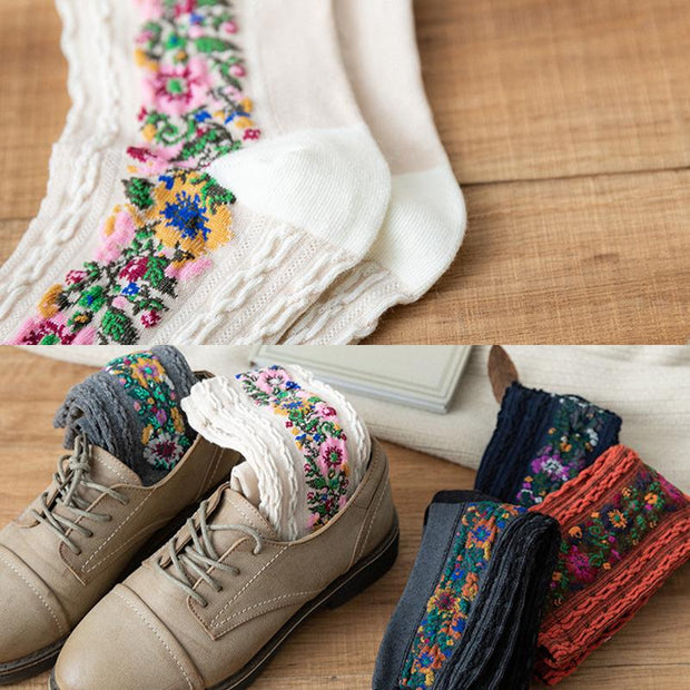 Retro-Blumen-Jacquard-Socken